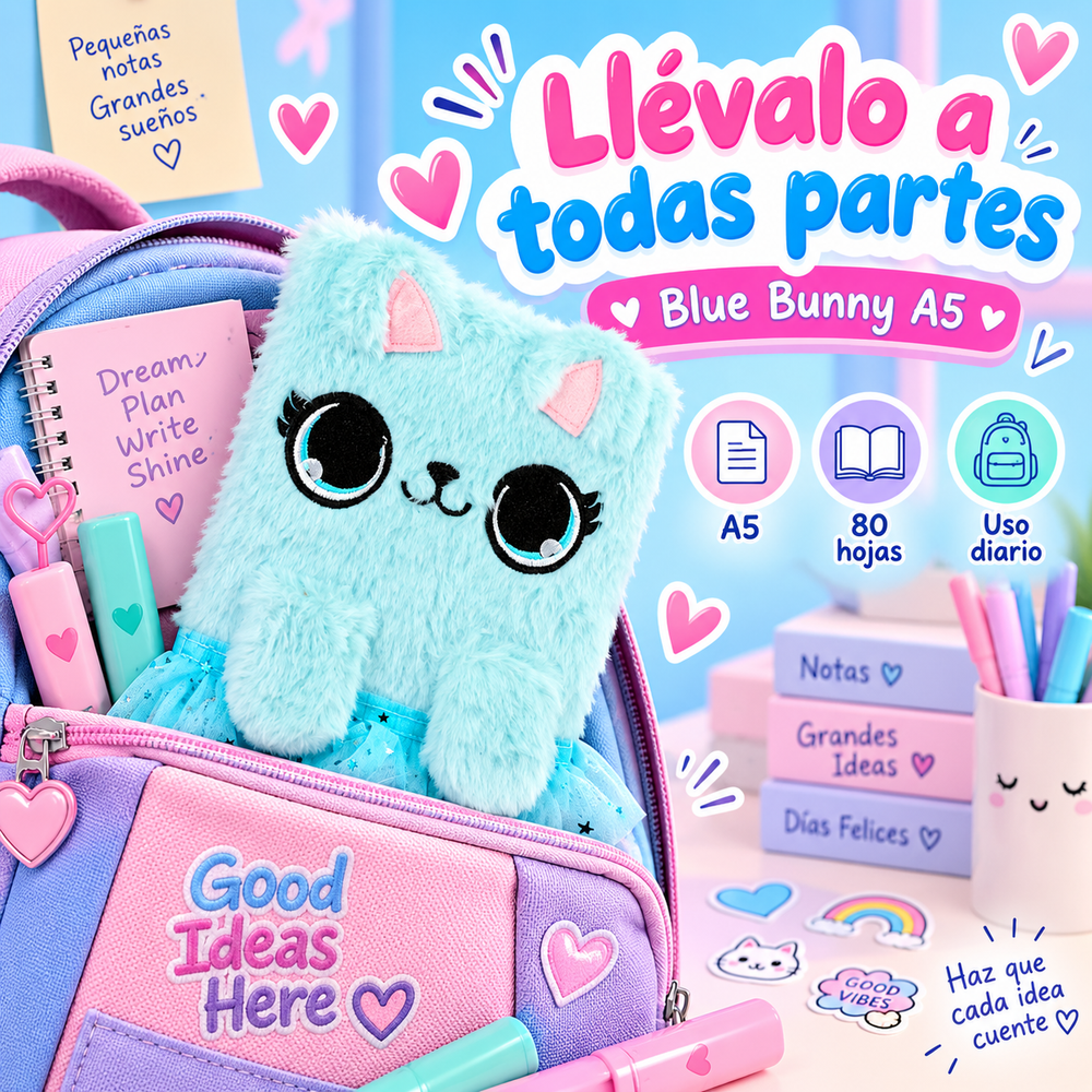 Blue Bunny A5, cuaderno de felpa azul