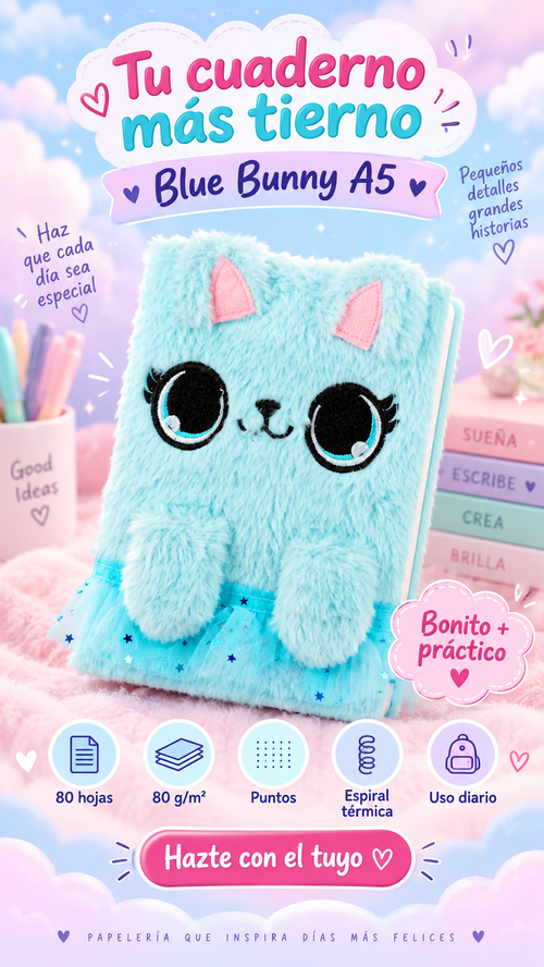 Blue Bunny A5 | Cuaderno de felpa conejito azul